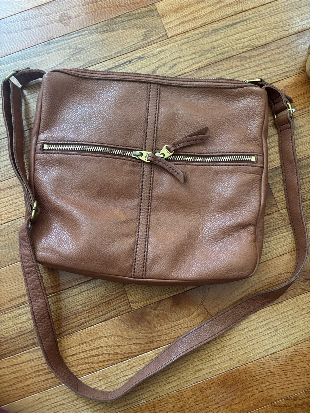 Fossil Tan Pebbled Leather Crossbody Bag